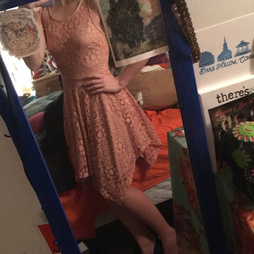 NEW with tags- Salmon Colored Lace Mini Dress